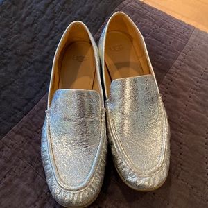 Silver ugg brand moccasin style loafer